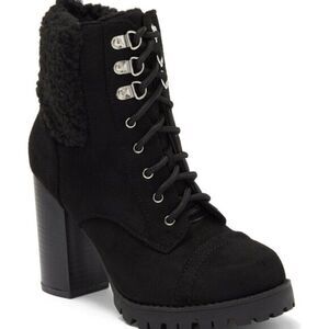 TOP Moda Women Water‎proof Suede Faux Shearling Cuff Lug Boots Heels Platform